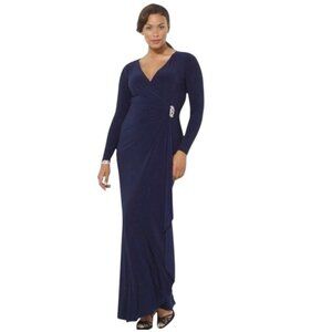 Lauren Ralph Lauren Long Sleeve Jersey Knit Maxi Gown Navy Blue Size 16 Holiday